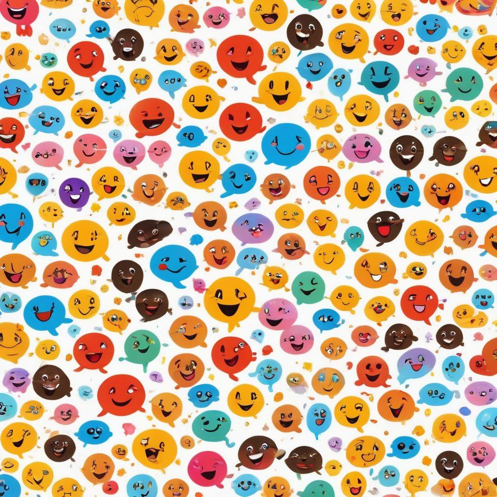 A vibrant collage showcasing various cheerful webcams with animated faces, each displaying unique expressions of joy and playfulness. Surround the webcams with colorful chat bubbles filled with fun emojis, symbolizing dynamic online interactions. Incorporate a bright, engaging digital background to evoke a sense of connection and excitement. super-realistic. vibrant colors. white background.